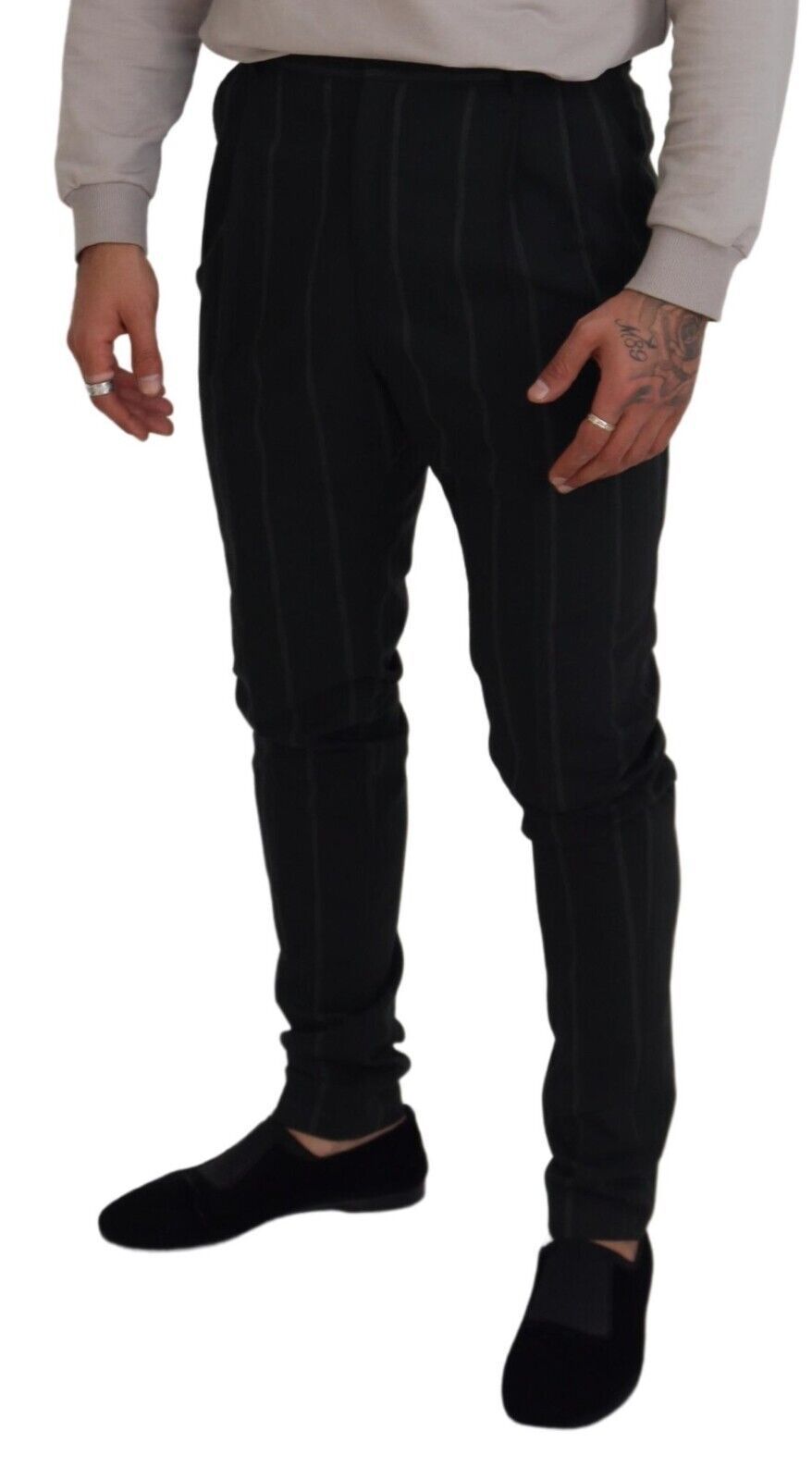 Dolce &amp; Gabbana Sample Sale Dolce &amp; Gabbana Black Striped Men Trousers Cotton Pants - | Designer outlet
