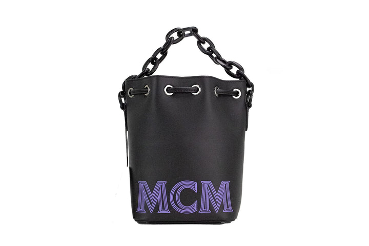 MCM - MCM Mini Black Purple Smooth Leather Chain Shoulder Drawstring Bucket Handbag - 51798 - Ask Me Wear