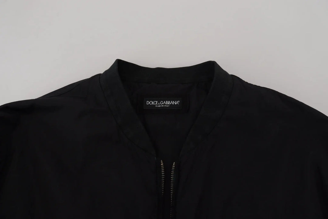 Dolce &amp; Gabbana Black Nylon Logo Bomber Zipper Jacket