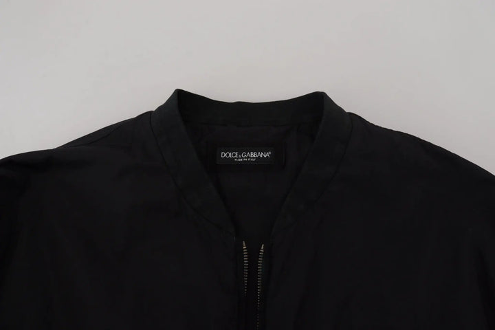 Dolce &amp; Gabbana Black Nylon Logo Bomber Zipper Jacket