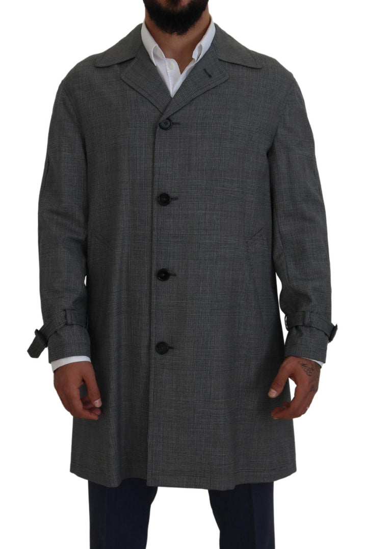 Dolce & Gabbana - Dolce & Gabbana Elegant Gray Plaid Trench Coat - KOS2172 - 44 - Ask Me Wear