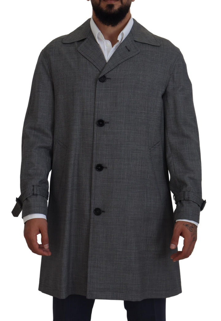 Dolce & Gabbana - Dolce & Gabbana Elegant Gray Plaid Trench Coat - KOS2172 - 44 - Ask Me Wear