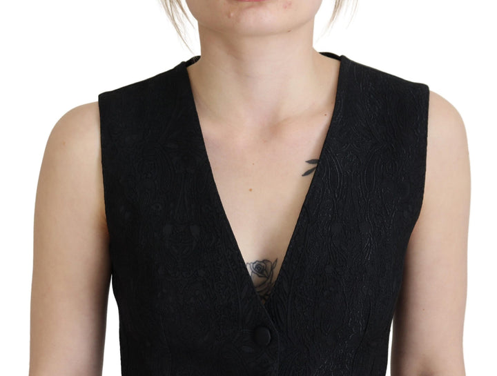 Dolce &amp; Gabbana Sample Sale Dolce &amp; Gabbana Black Brocade Button Down Sleeveless Vest Top - | Designer outlet