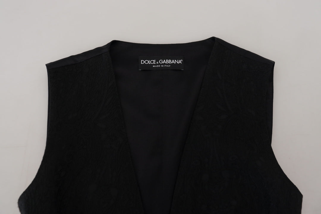 Dolce &amp; Gabbana Sample Sale Dolce &amp; Gabbana Black Brocade Button Down Sleeveless Vest Top - | Designer outlet