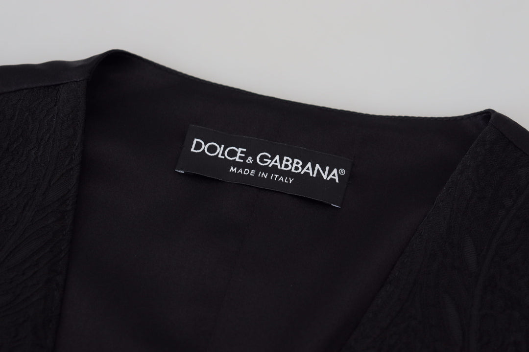 Dolce &amp; Gabbana Sample Sale Dolce &amp; Gabbana Black Brocade Button Down Sleeveless Vest Top - | Designer outlet