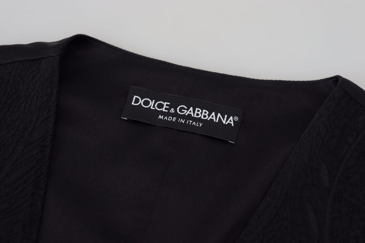 Dolce &amp; Gabbana Sample Sale Dolce &amp; Gabbana Black Brocade Button Down Sleeveless Vest Top - | Designer outlet