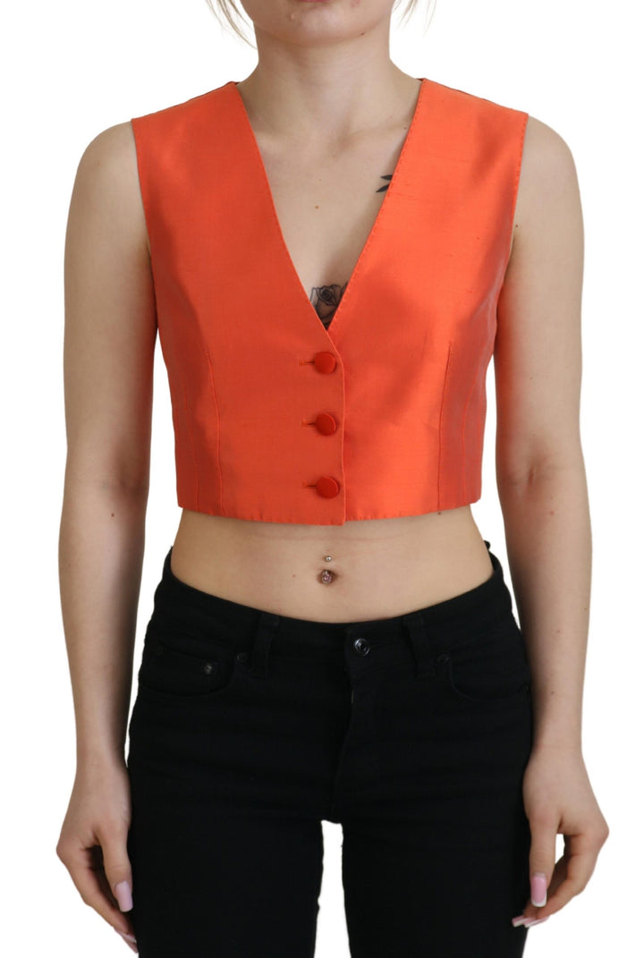 Dolce &amp; Gabbana Sample Sale Dolce &amp; Gabbana Orange Sleeveless Waistcoat Cropped Vest Top - | Designer outlet