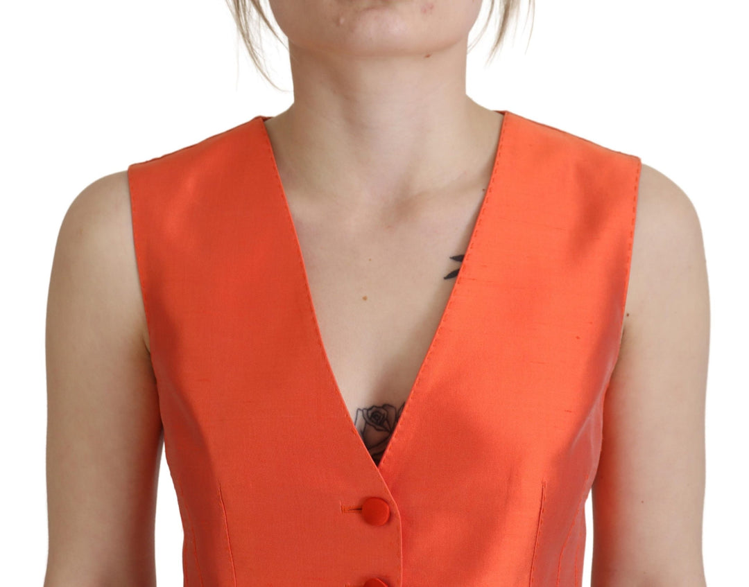 Dolce &amp; Gabbana Sample Sale Dolce &amp; Gabbana Orange Sleeveless Waistcoat Cropped Vest Top - | Designer outlet