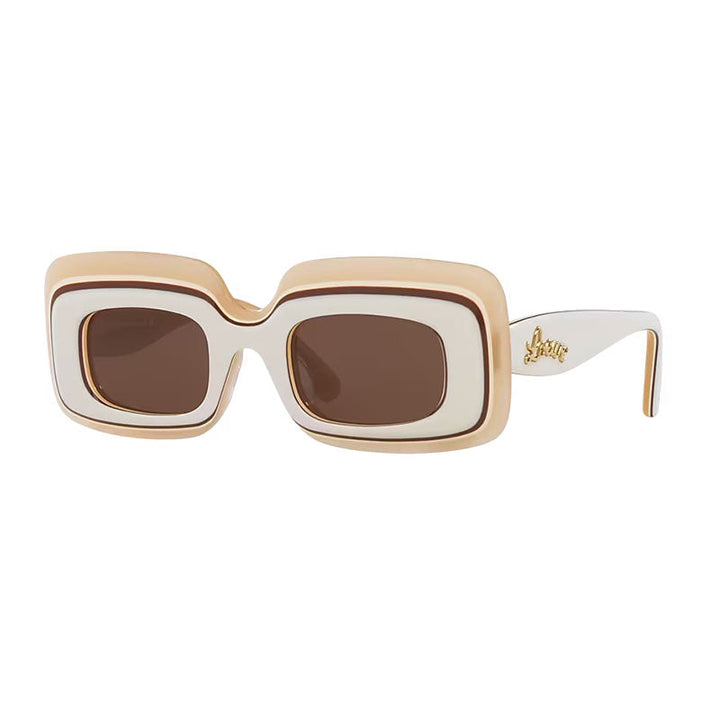 Loewe Sunglasses Rectangle Full Rim, Ivory/Brown Frame and Brown Lens LW40139U25E