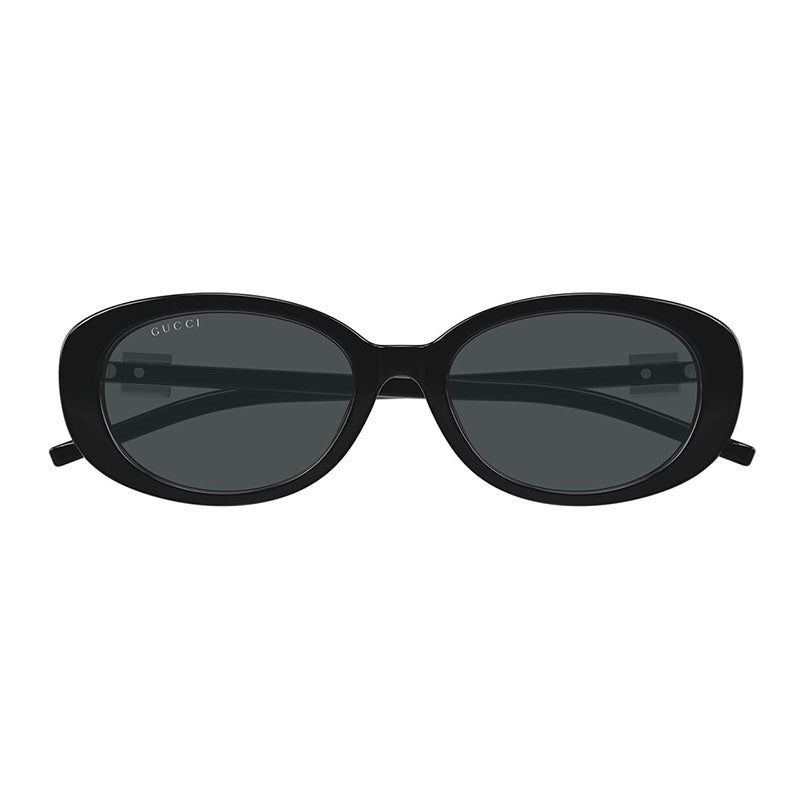 Gucci Oval Full Rim, with a White frame and Grey lens.