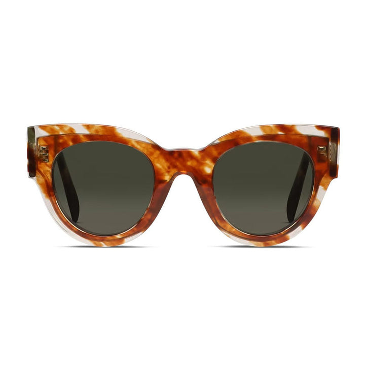 Celine Sunglasses Cat Eye Full Rim, Striped Brown Frame and Green Lens CL40008I56N