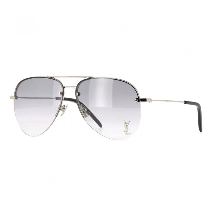 Saint Laurent Sunglasses Aviator Semi Rim, Silver Frame and Grey Gradient Lens CLASSIC11M005