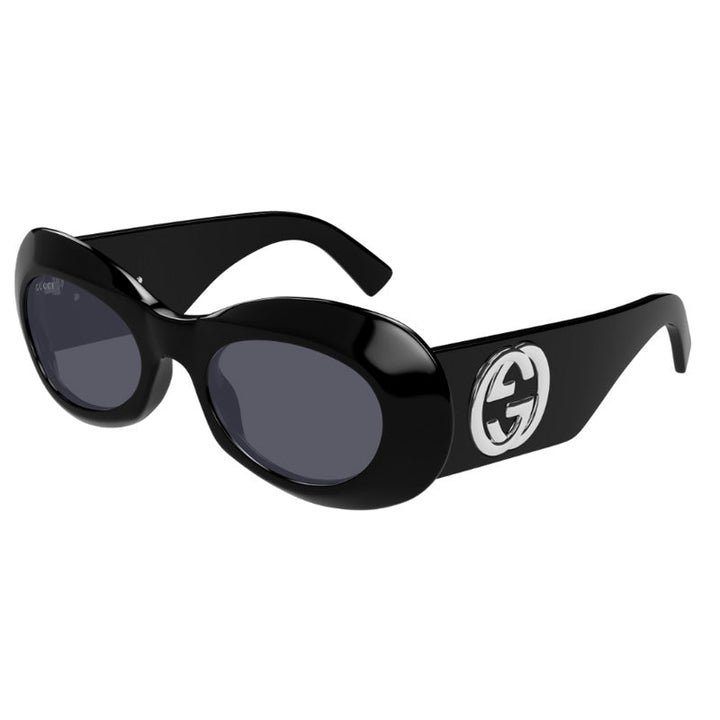 Gucci Oval Full Rim, with a Black frame and Grey lens.
