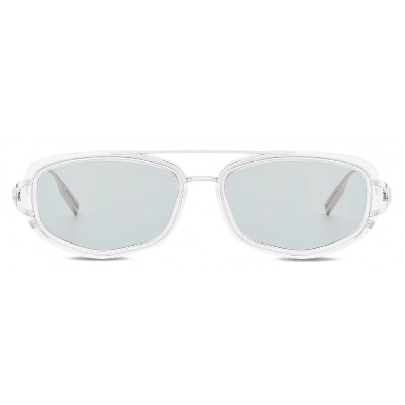Dior Rectangle Full Rim, with a Silver/Transparent frame and Light Blue lens.