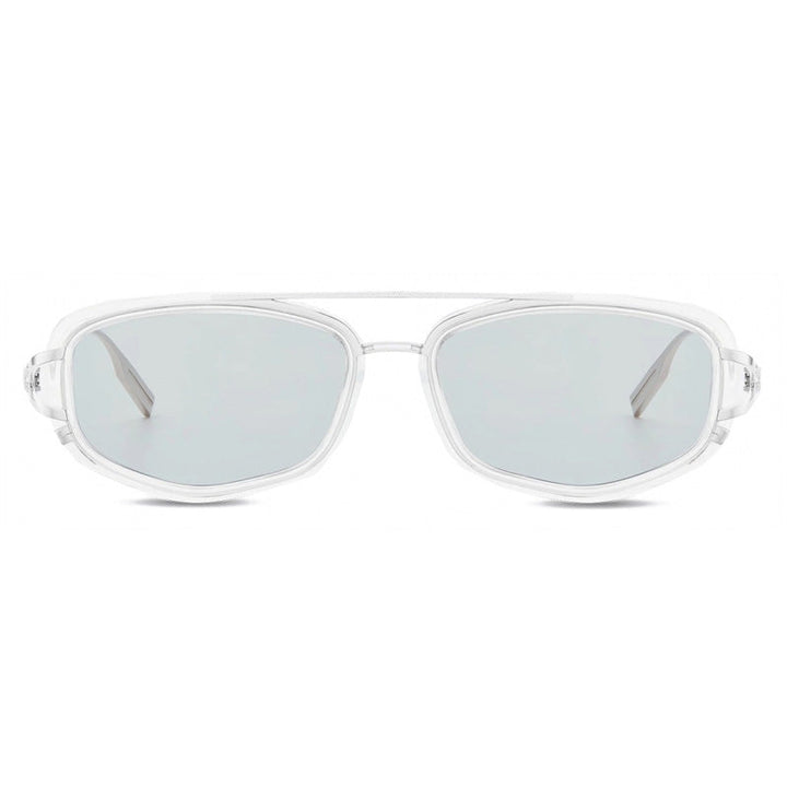 Dior Rectangle Full Rim, with a Silver/Transparent frame and Light Blue lens.
