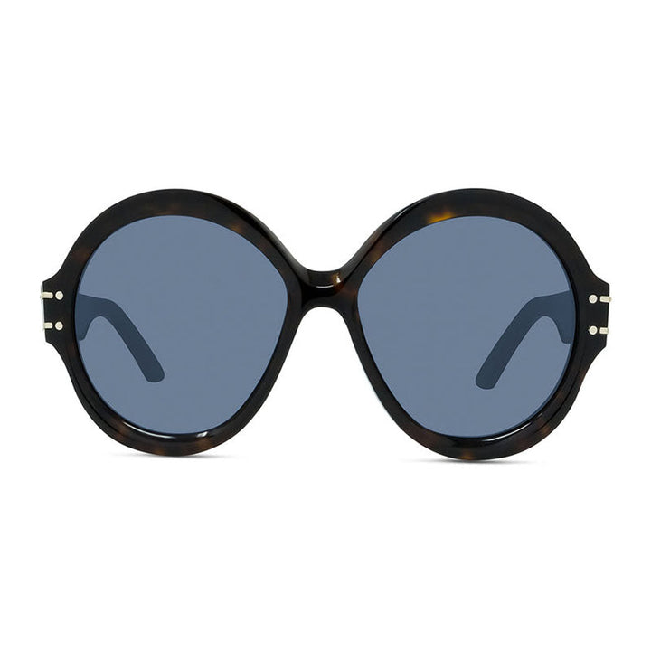 Dior Round Full Rim, with a Dark Havana frame and Blue lens.