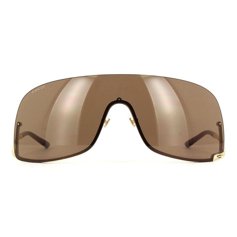 Gucci Shield Semi Rim, with a Gold frame and Brown lens.