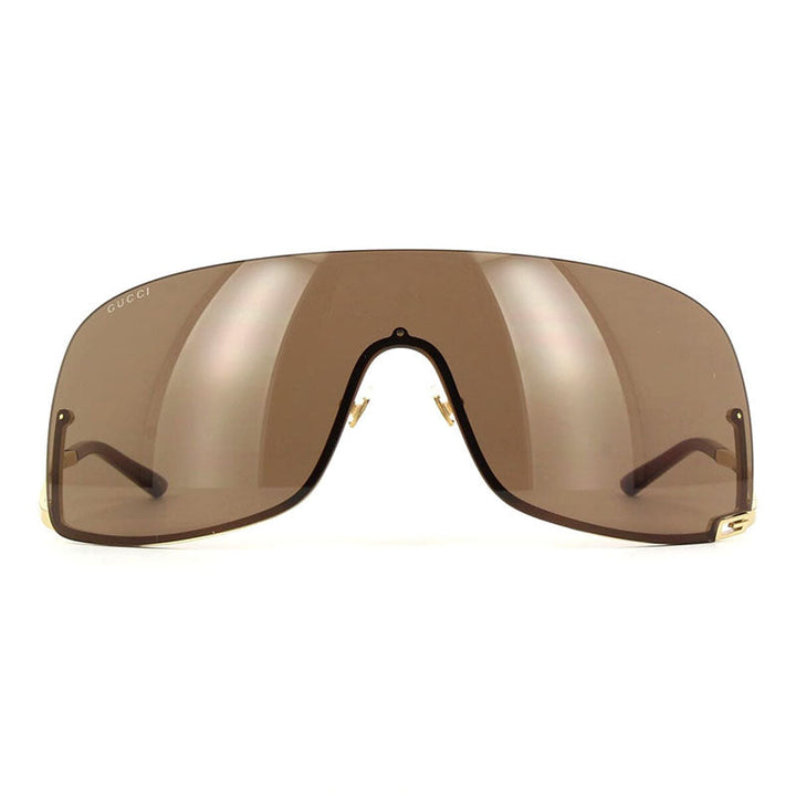 Gucci Shield Semi Rim, with a Gold frame and Brown lens.