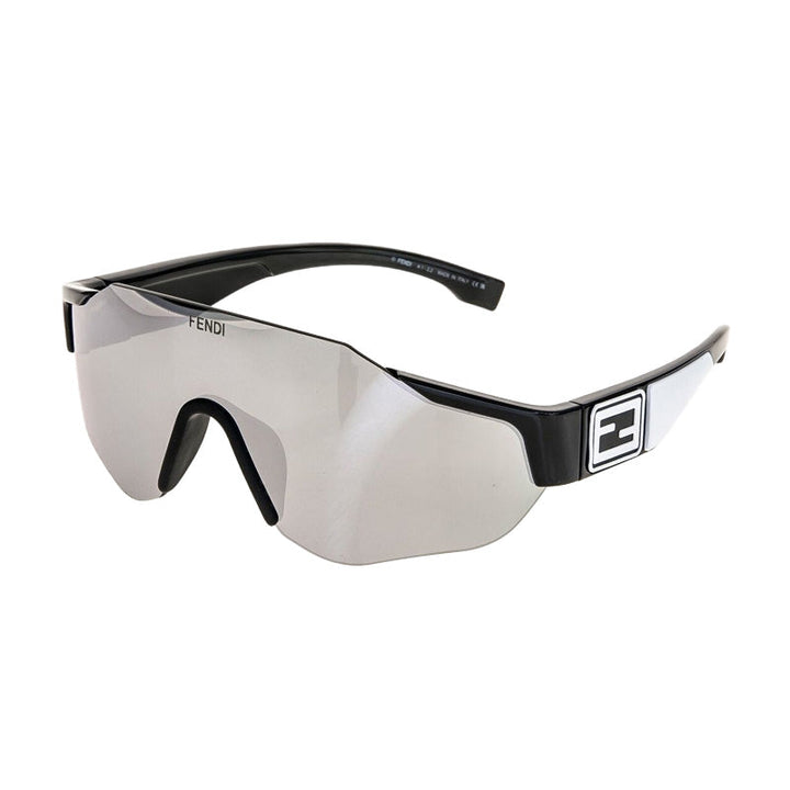 Fendi Shield Rimless, with a Shiny Black frame and Silver Mirror lens.