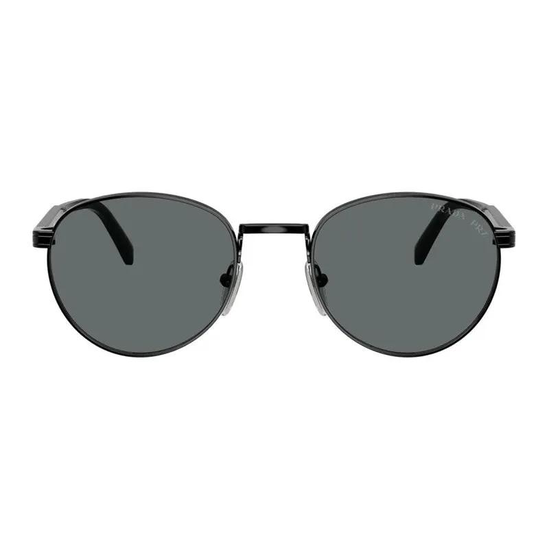 Prada Sunglasses Oval Full Rim, Shiny Black Frame And Black Polarized Lens Prb51S1Ab5Z1