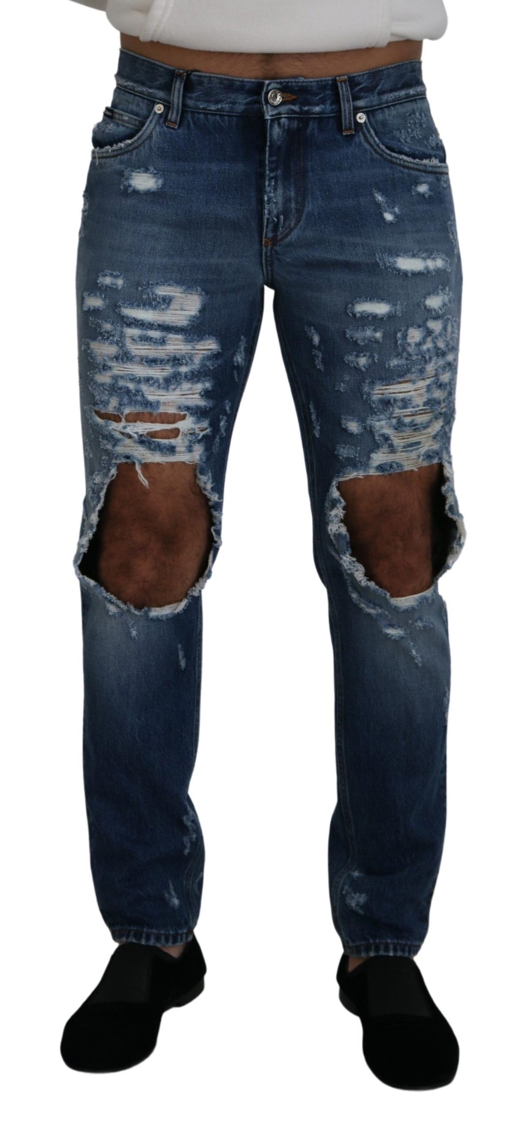 Dolce &amp; Gabbana Sample Sale Dolce &amp; Gabbana Blue Cotton Tattered Men Denim Jeans - | Designer outlet