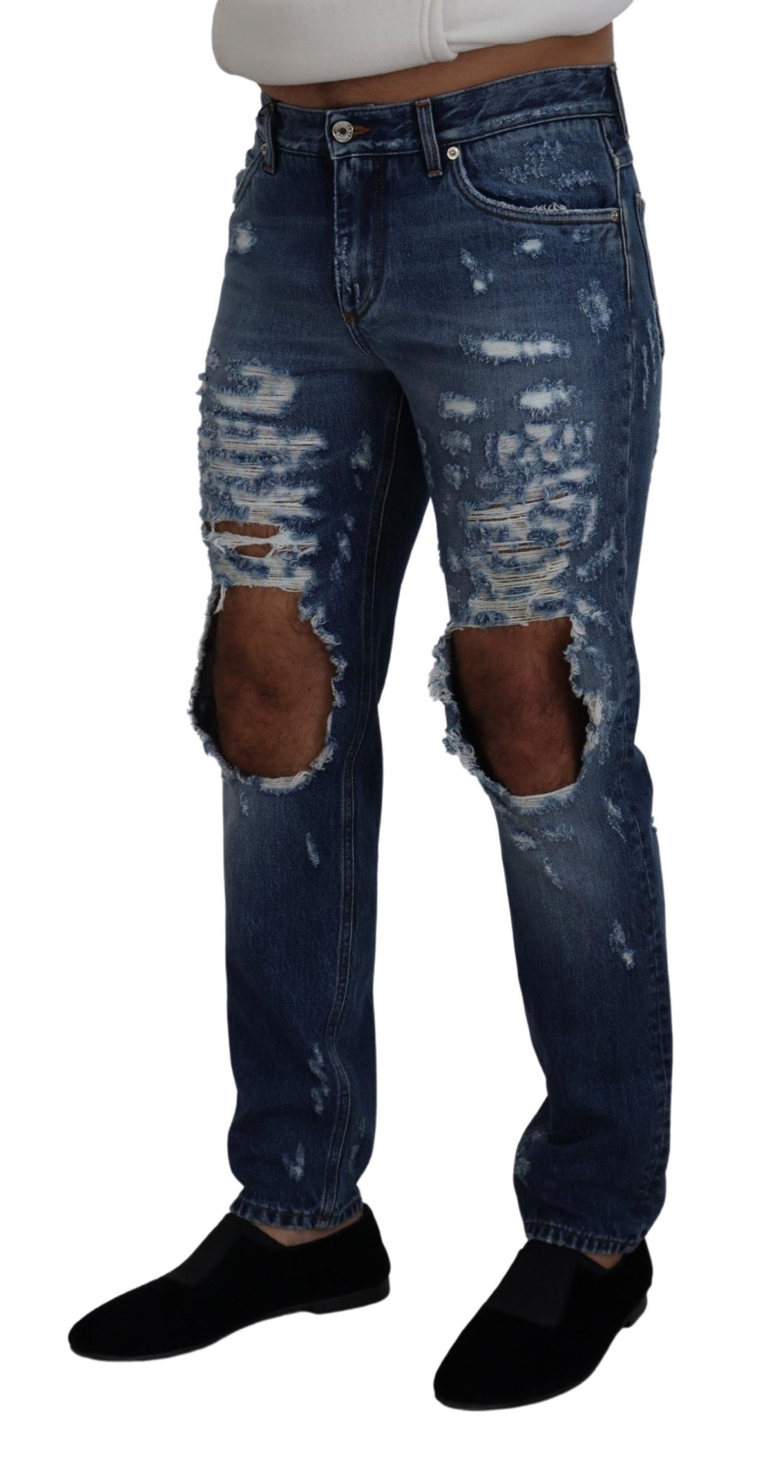 Dolce &amp; Gabbana Sample Sale Dolce &amp; Gabbana Blue Cotton Tattered Men Denim Jeans - | Designer outlet