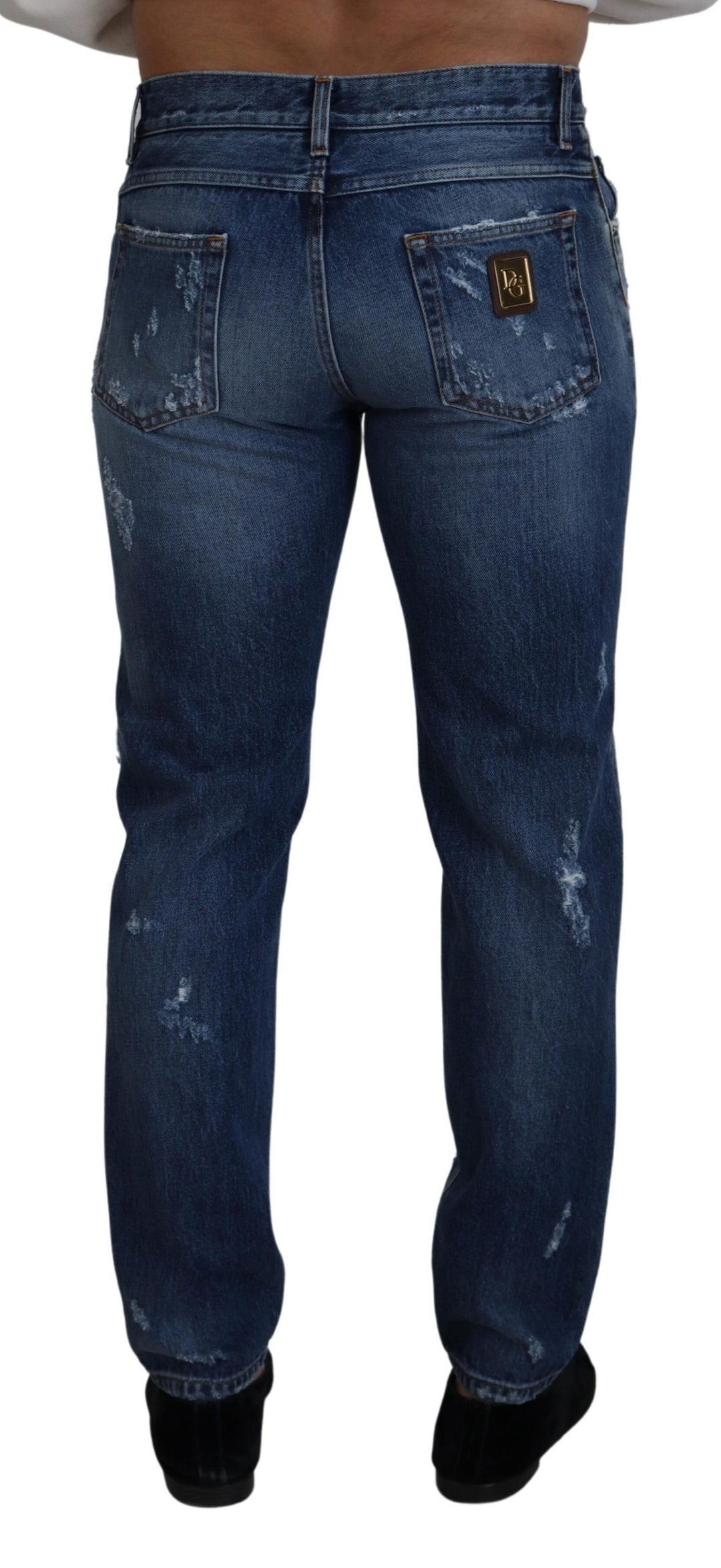 Dolce &amp; Gabbana Sample Sale Dolce &amp; Gabbana Blue Cotton Tattered Men Denim Jeans - | Designer outlet