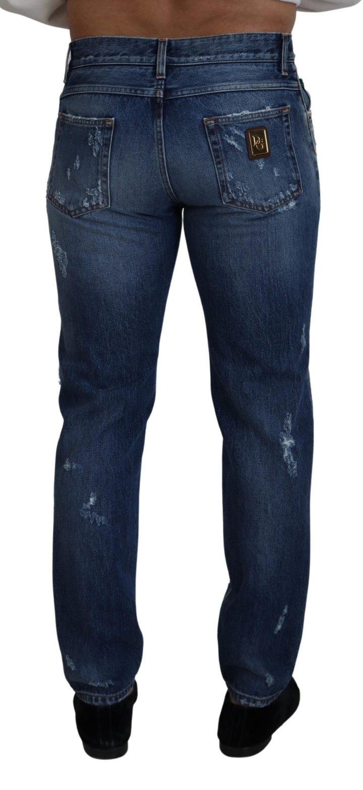Dolce &amp; Gabbana Sample Sale Dolce &amp; Gabbana Blue Cotton Tattered Men Denim Jeans - | Designer outlet