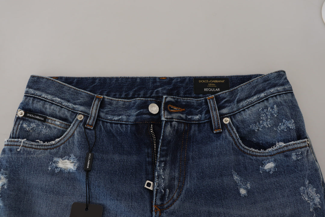 Dolce &amp; Gabbana Sample Sale Dolce &amp; Gabbana Blue Cotton Tattered Men Denim Jeans - | Designer outlet