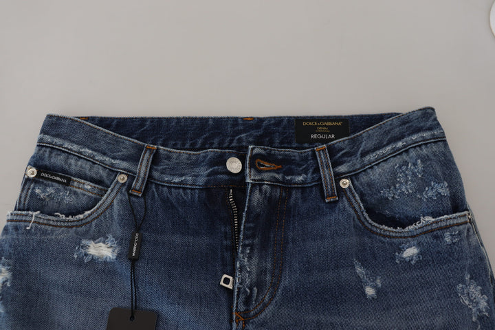 Dolce &amp; Gabbana Sample Sale Dolce &amp; Gabbana Blue Cotton Tattered Men Denim Jeans - | Designer outlet