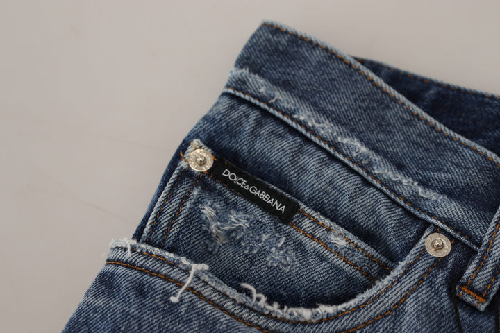 Dolce &amp; Gabbana Sample Sale Dolce &amp; Gabbana Blue Cotton Tattered Men Denim Jeans - | Designer outlet