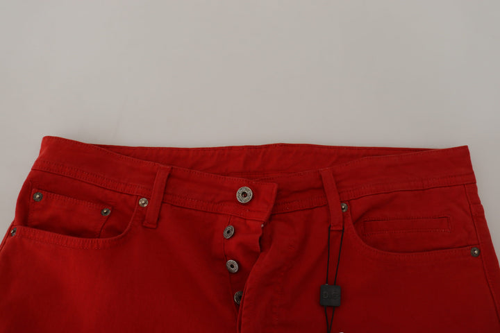 Dolce &amp; Gabbana Sample Sale Dolce &amp; Gabbana Red Cotton Straight Fit Men Denim Jeans - | Designer outlet