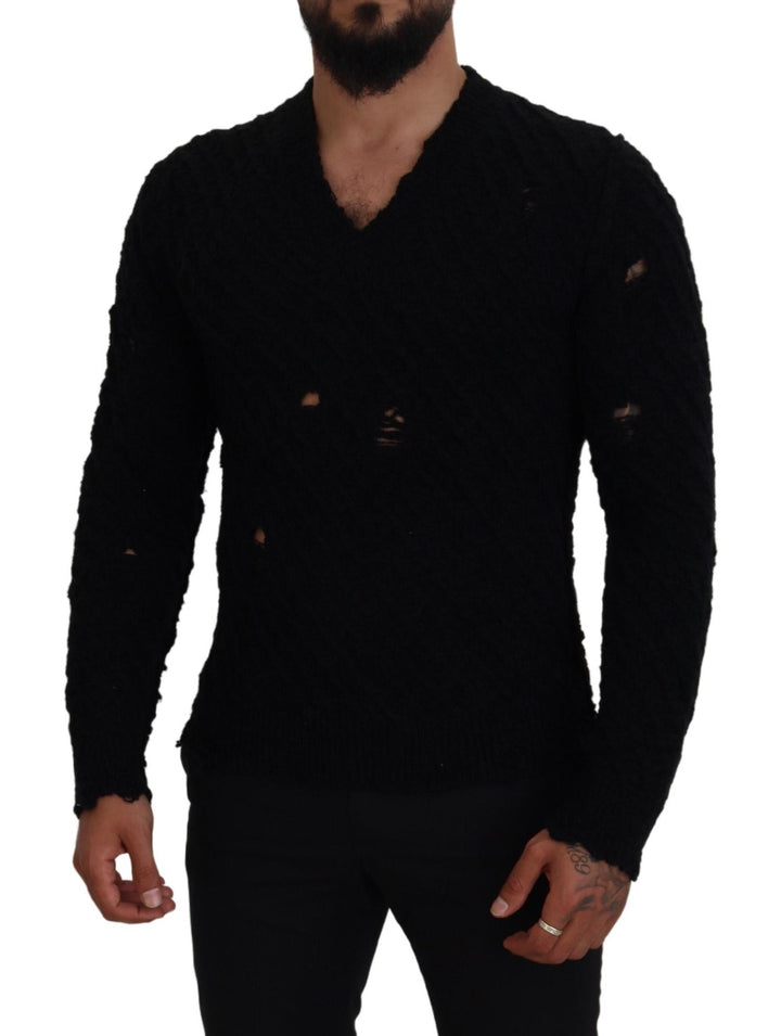 Dolce & Gabbana Elegant Black Wool-Blend V-Neck Sweater