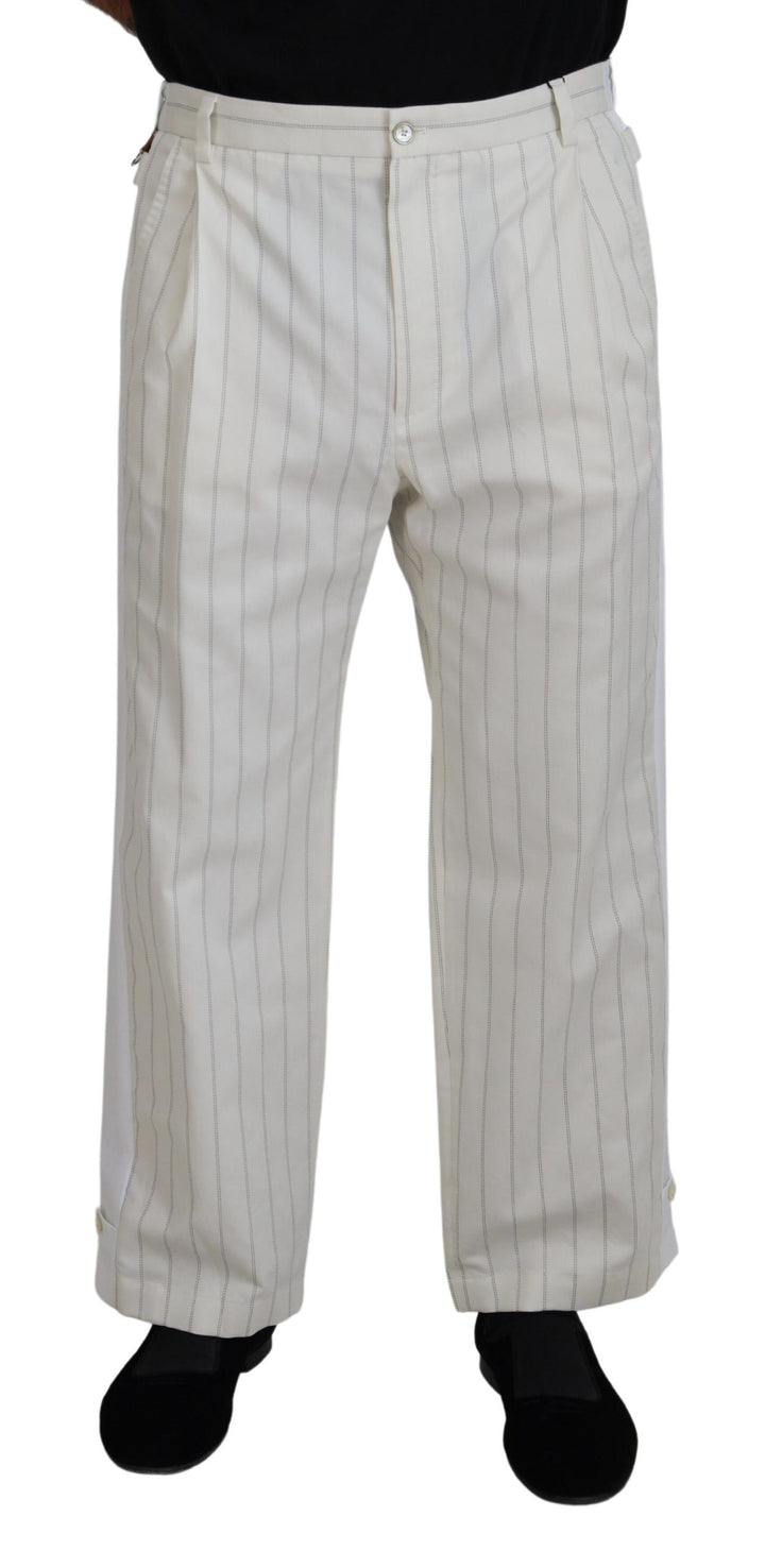 Dolce &amp; Gabbana Sample Sale Dolce &amp; Gabbana White Cotton Striped Formal Pants - | Designer outlet
