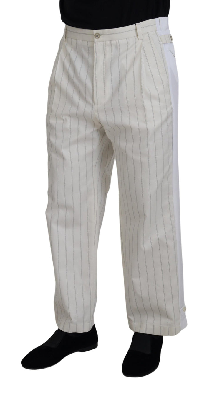 Dolce &amp; Gabbana Sample Sale Dolce &amp; Gabbana White Cotton Striped Formal Pants - | Designer outlet