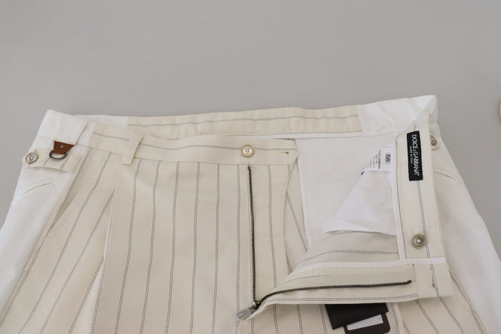 Dolce &amp; Gabbana Sample Sale Dolce &amp; Gabbana White Cotton Striped Formal Pants - | Designer outlet