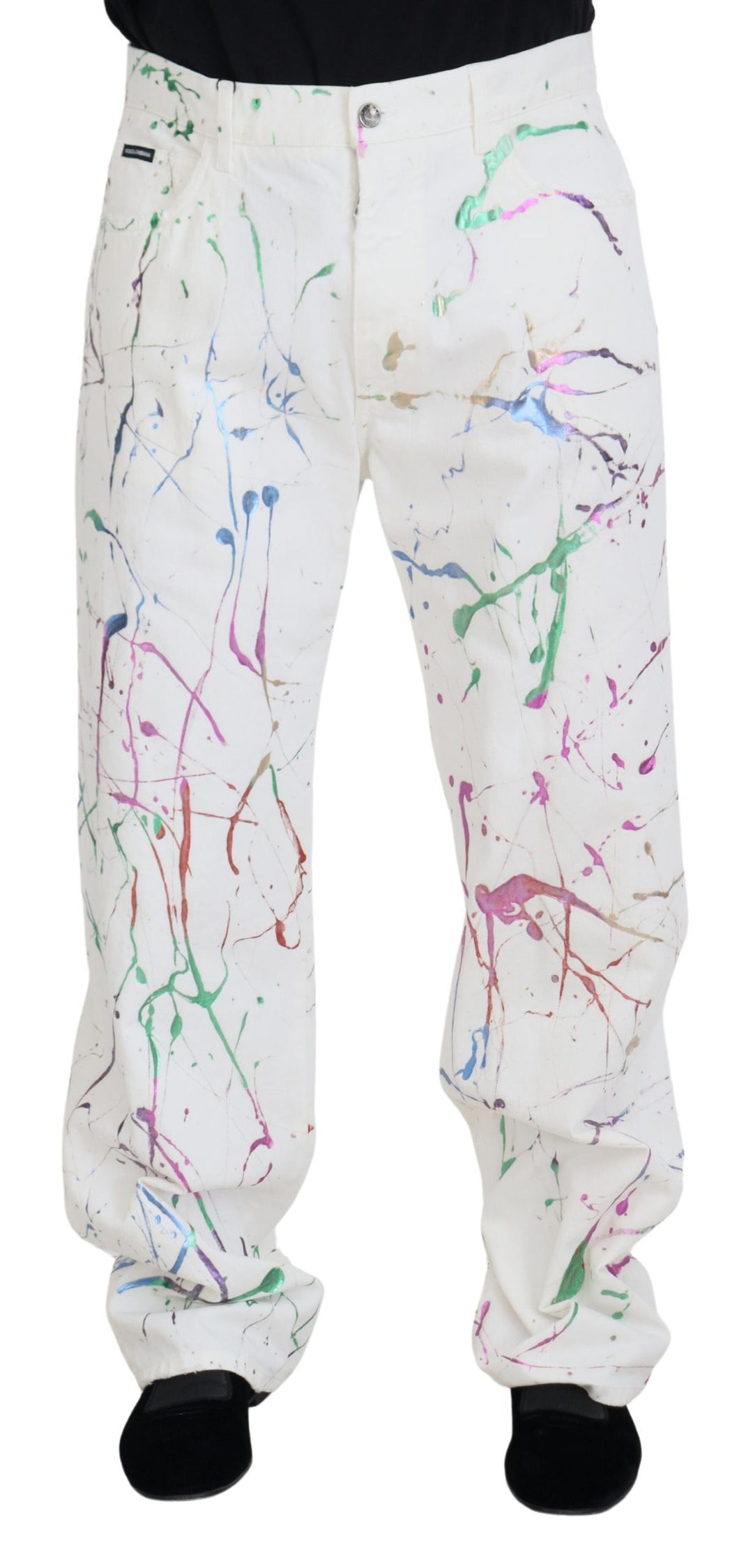 Dolce &amp; Gabbana Sample Sale Dolce &amp; Gabbana White Cotton Color Splash Print Denim Pants - | Designer outlet