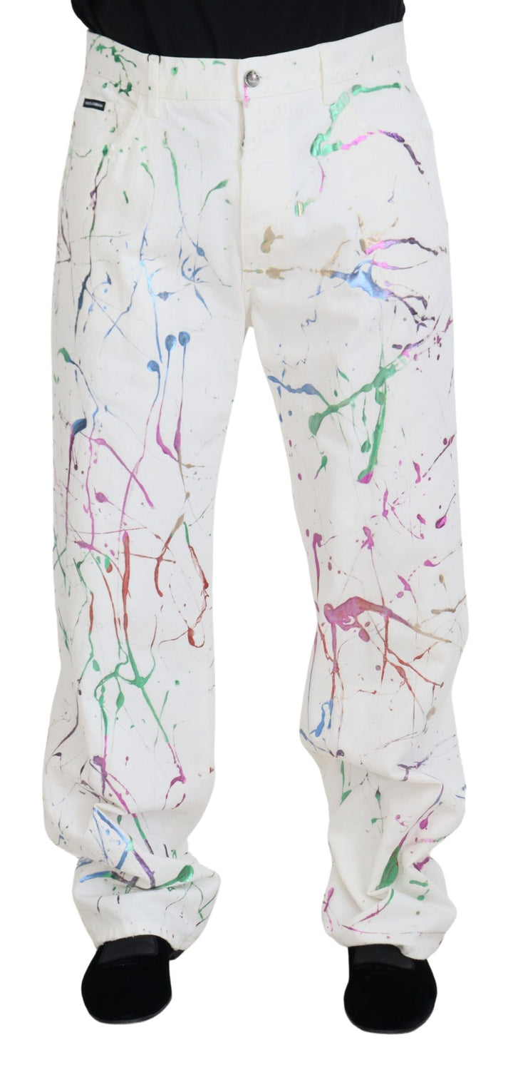 Dolce &amp; Gabbana Sample Sale Dolce &amp; Gabbana White Cotton Color Splash Print Denim Pants - | Designer outlet
