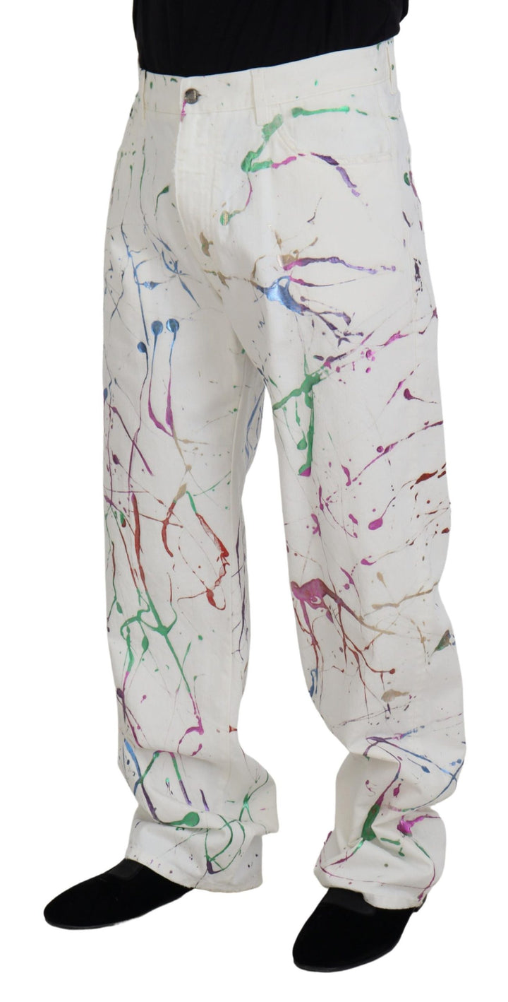 Dolce &amp; Gabbana Sample Sale Dolce &amp; Gabbana White Cotton Color Splash Print Denim Pants - | Designer outlet