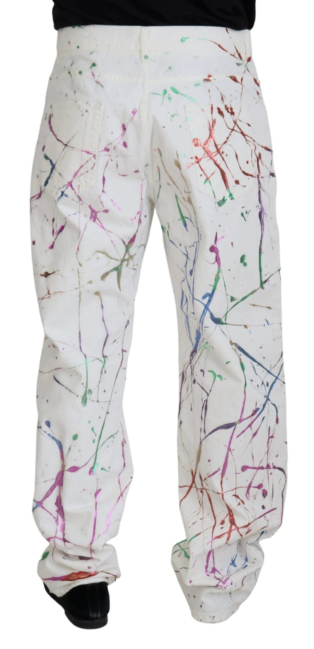 Dolce &amp; Gabbana Sample Sale Dolce &amp; Gabbana White Cotton Color Splash Print Denim Pants - | Designer outlet