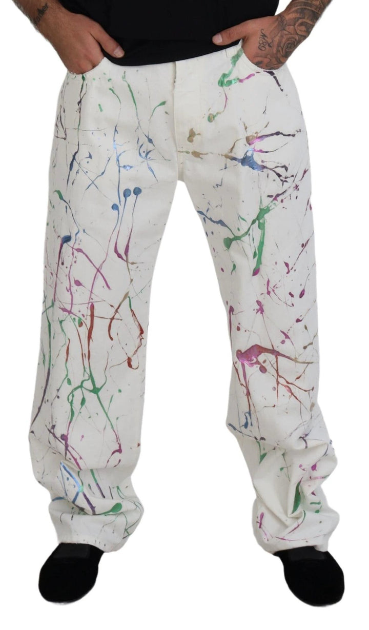 Dolce &amp; Gabbana Sample Sale Dolce &amp; Gabbana White Cotton Color Splash Print Denim Pants - | Designer outlet