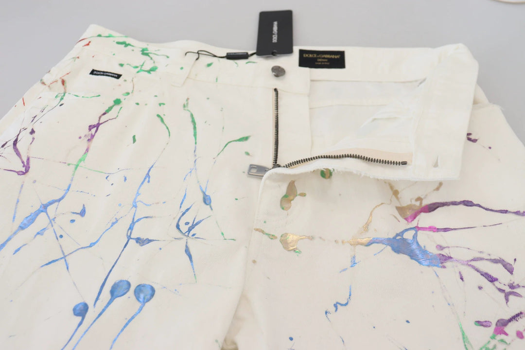 Dolce &amp; Gabbana Sample Sale Dolce &amp; Gabbana White Cotton Color Splash Print Denim Pants - | Designer outlet