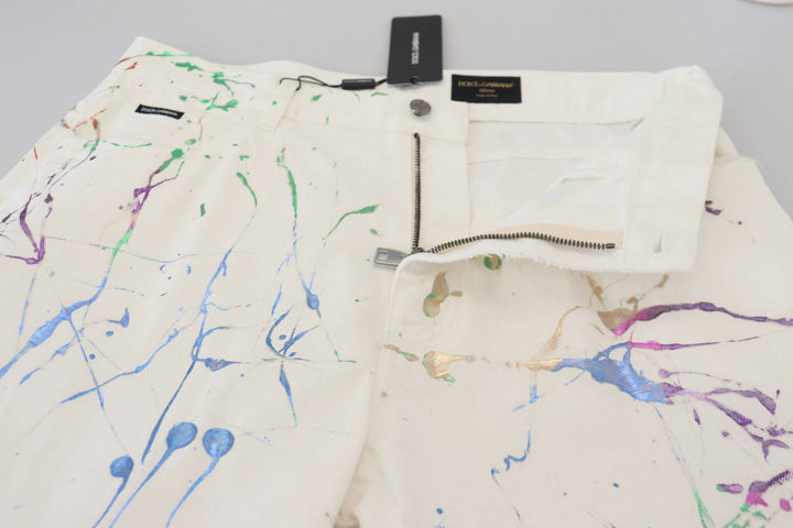 Dolce &amp; Gabbana Sample Sale Dolce &amp; Gabbana White Cotton Color Splash Print Denim Pants - | Designer outlet