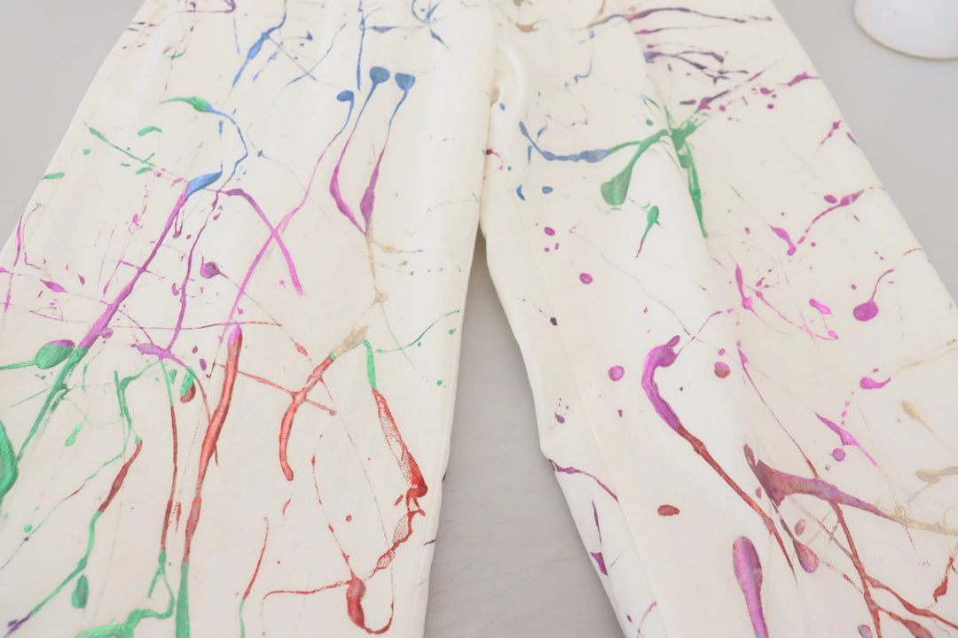 Dolce &amp; Gabbana Sample Sale Dolce &amp; Gabbana White Cotton Color Splash Print Denim Pants - | Designer outlet