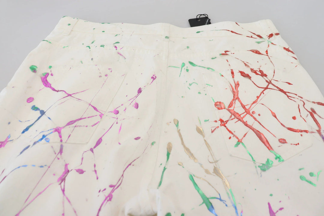 Dolce &amp; Gabbana Sample Sale Dolce &amp; Gabbana White Cotton Color Splash Print Denim Pants - | Designer outlet
