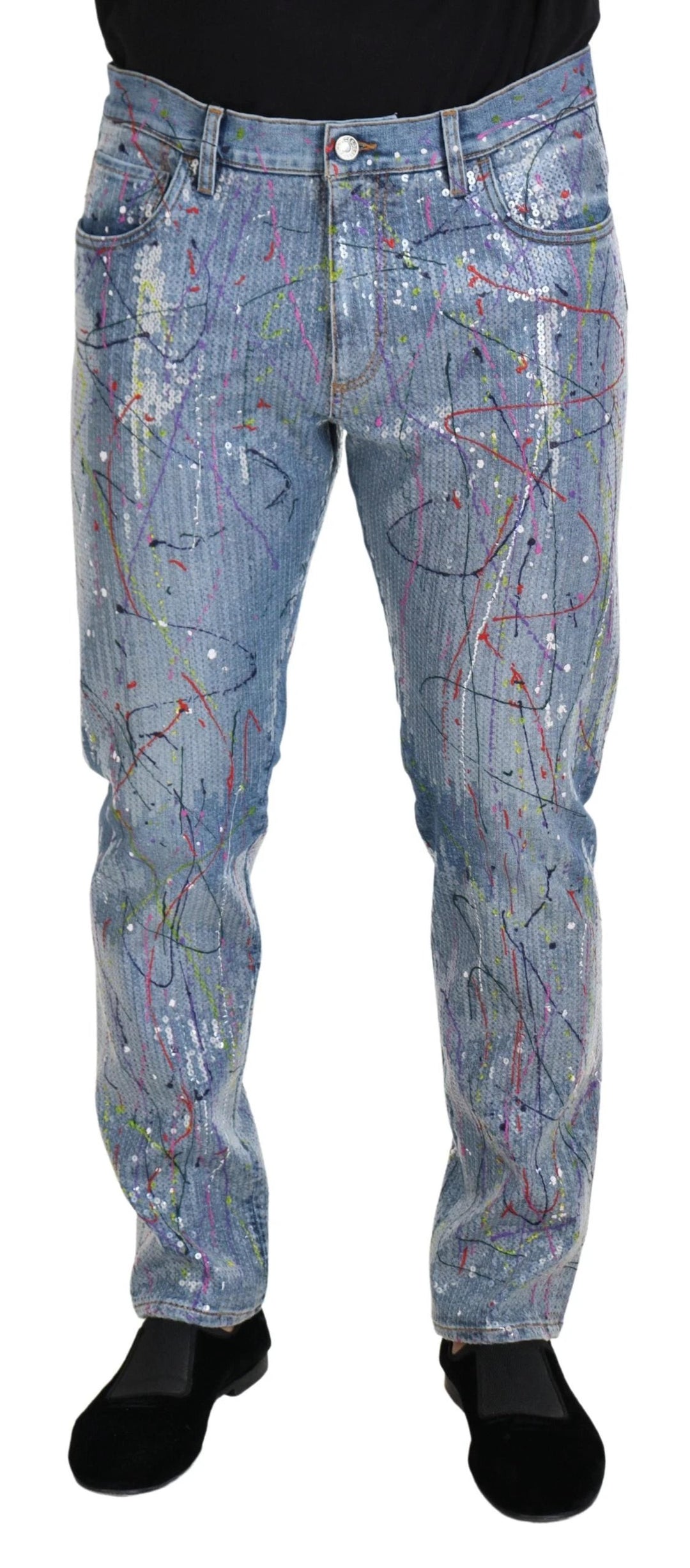 Dolce &amp; Gabbana Sample Sale Dolce &amp; Gabbana Blue Cotton Color Splash Print Denim Jeans - | Designer outlet