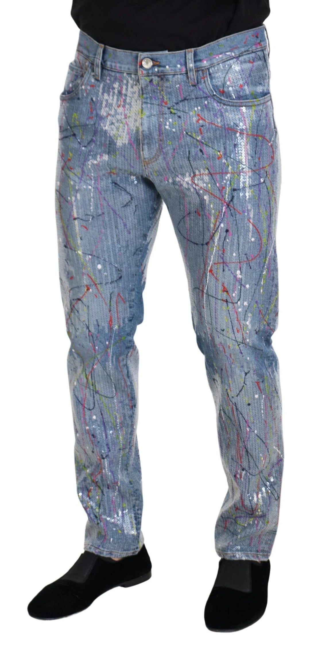 Dolce &amp; Gabbana Sample Sale Dolce &amp; Gabbana Blue Cotton Color Splash Print Denim Jeans - | Designer outlet