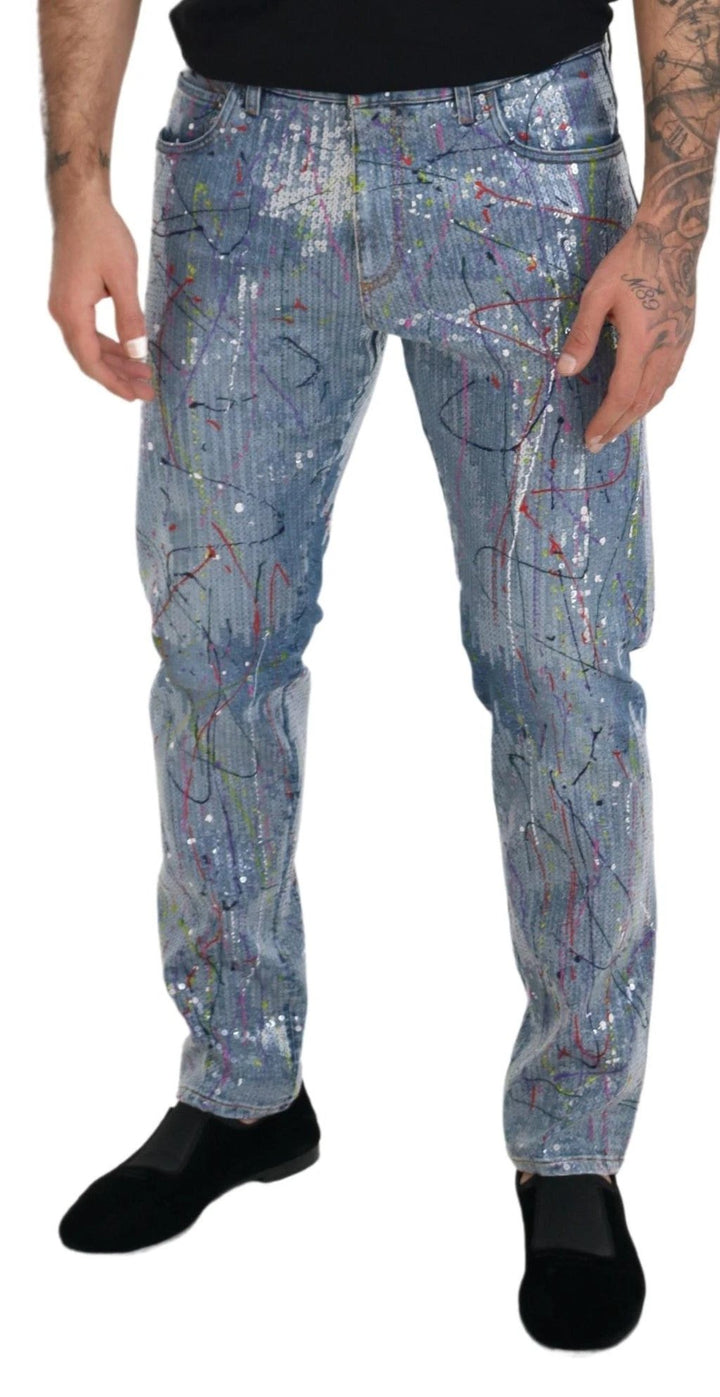 Dolce &amp; Gabbana Sample Sale Dolce &amp; Gabbana Blue Cotton Color Splash Print Denim Jeans - | Designer outlet