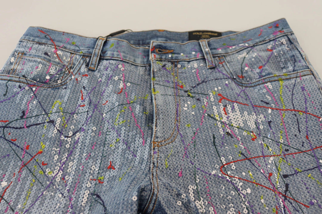 Dolce &amp; Gabbana Sample Sale Dolce &amp; Gabbana Blue Cotton Color Splash Print Denim Jeans - | Designer outlet
