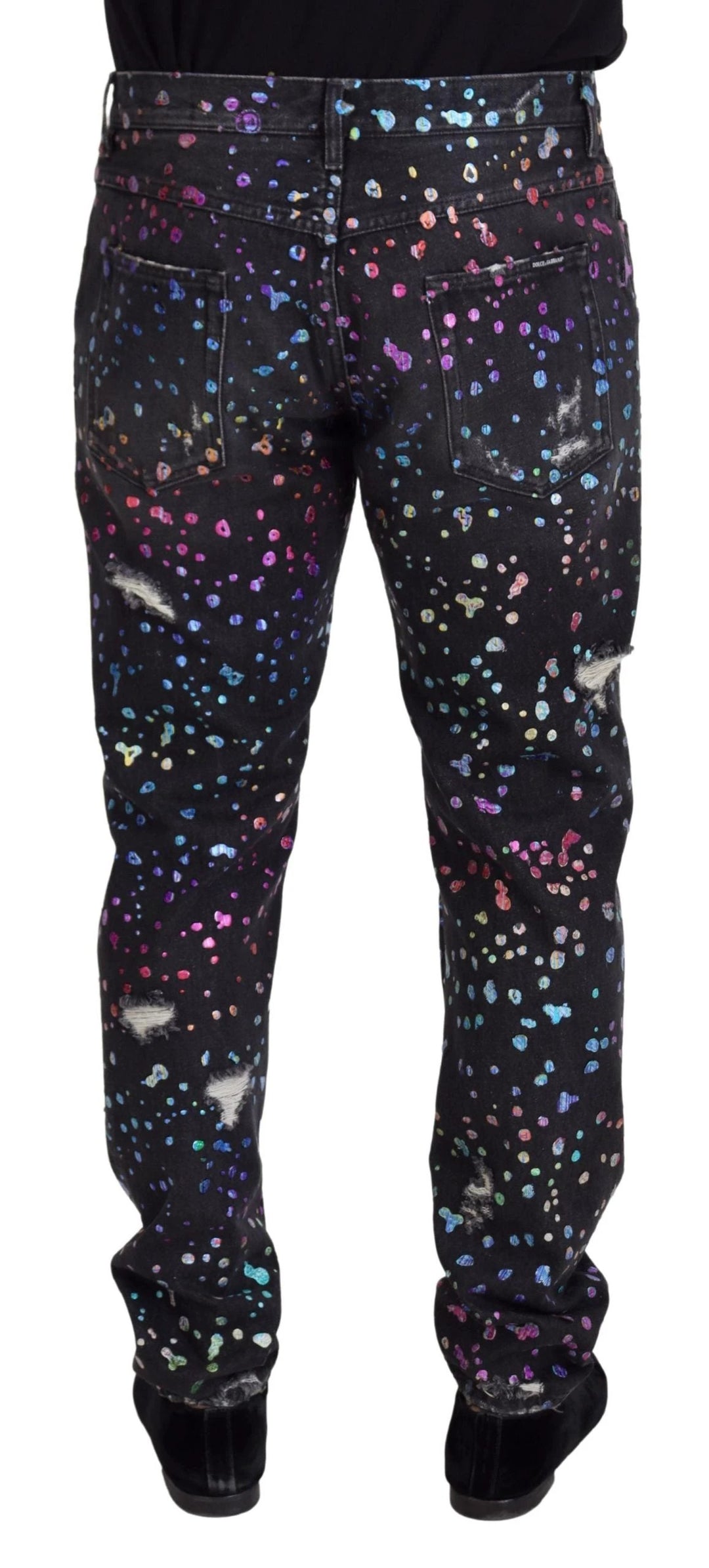 Dolce &amp; Gabbana Sample Sale Dolce &amp; Gabbana Black Multicolor Print Tattered Denim Jeans - | Designer outlet